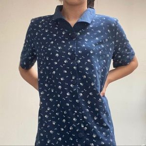 blue floral y2k collared button up dress